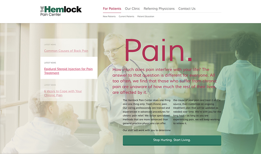 Hemlock Pain Center Web Design Screenshot